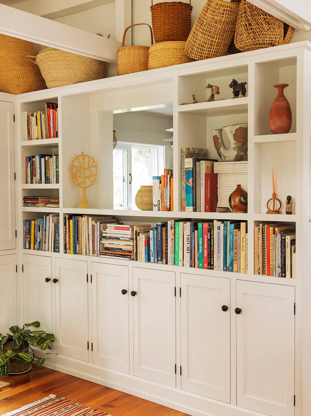 Baskets on the bookshelf