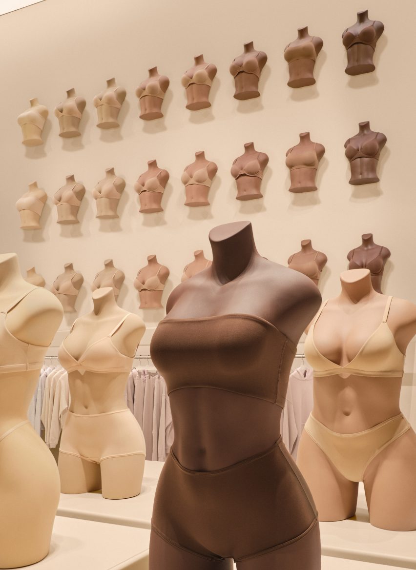 Tone-on-tone shapewear and underwear on matching mannequins