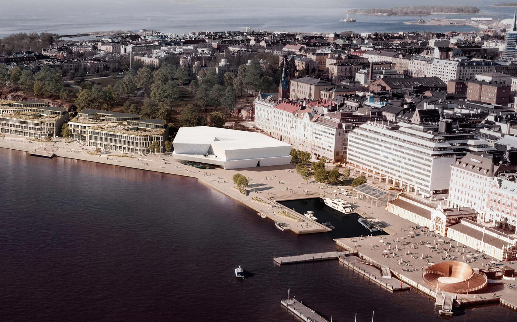 Aerial view of the proposal for a competition entry for the design of the new Finnish Museum of Architecture and Design