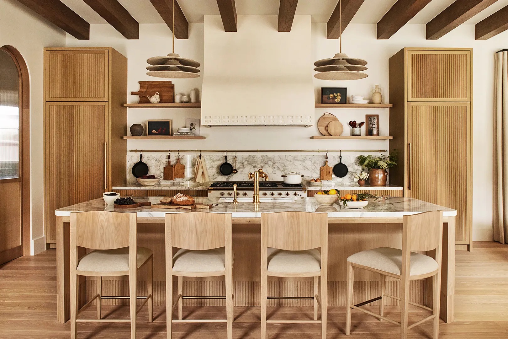 Wooden kitchen with textured cabinets