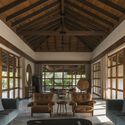 Courtyard House / 23 Degrees Design Shift – Interior Photography, Living Room, Wood, Lighting, Table, Chair, Beams