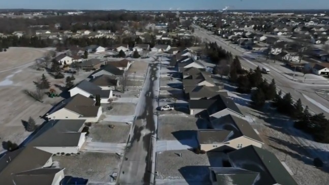 Aerial view of a residential neighborhood in De Pere, Wisconsin.