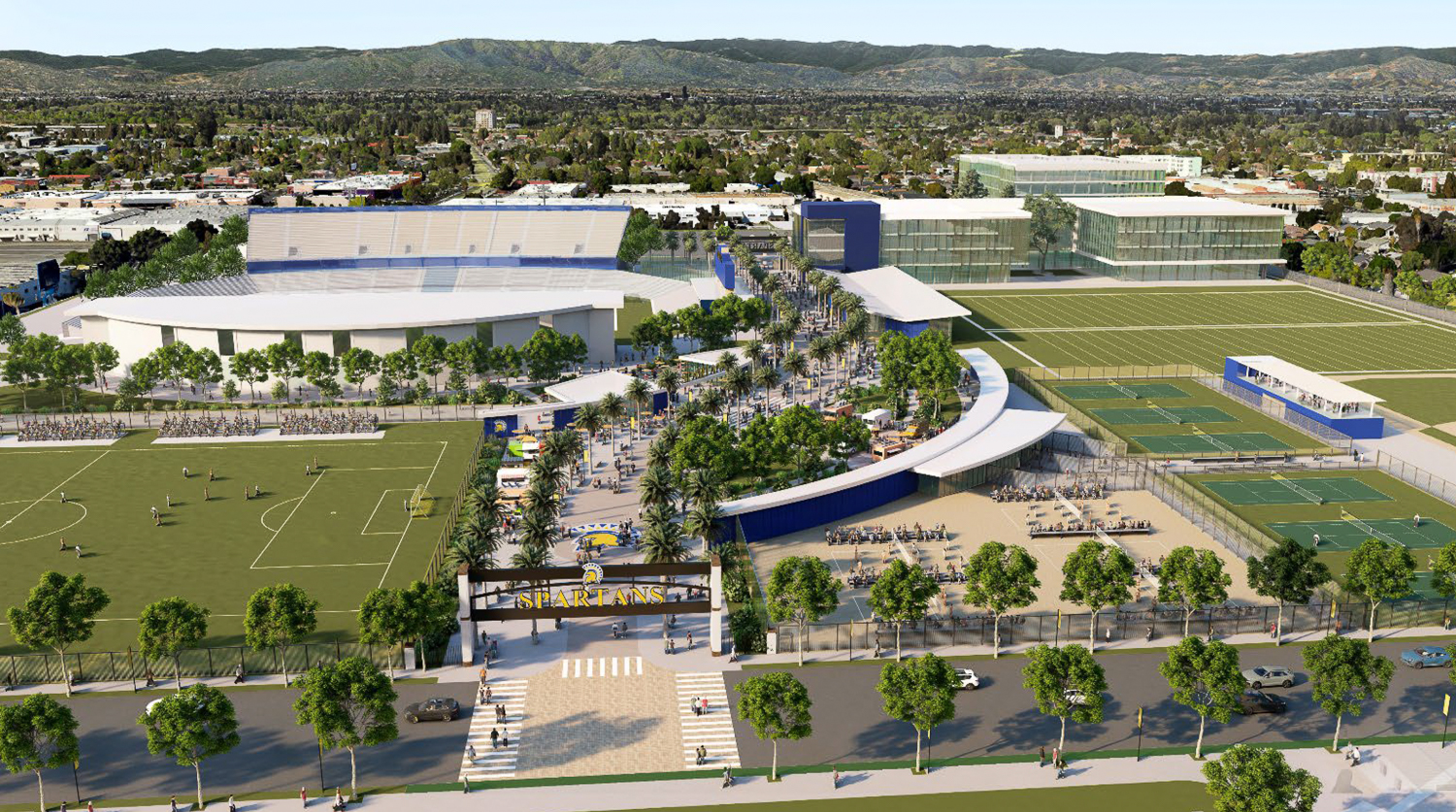 SJSU - Aerial overview of South Campus Stadium Way leading from SJSU