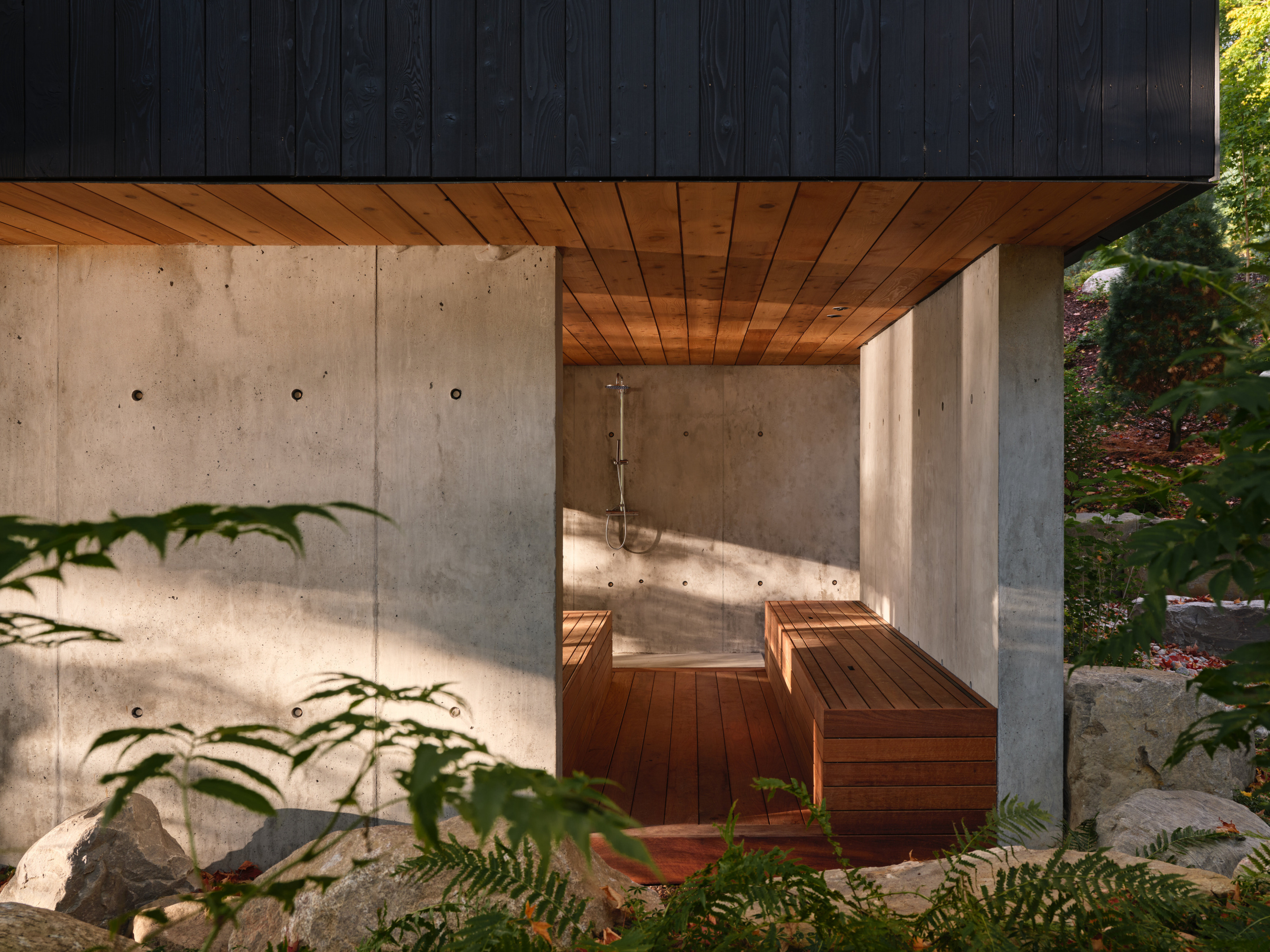 The Japanese-inspired outdoor hot tub on the lowest level