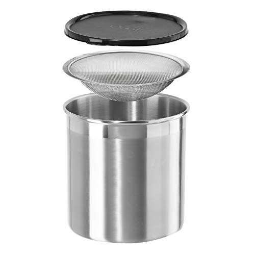 Oggi jumbo stainless steel fat container with removable sieve and fixed lid