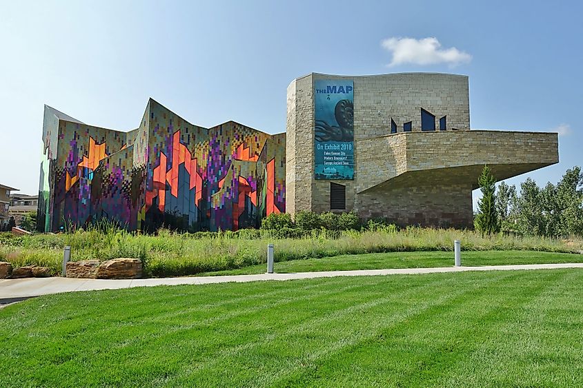 View of the Prairie Fire Museum and the entertainment complex in Overland Park, Kansas.