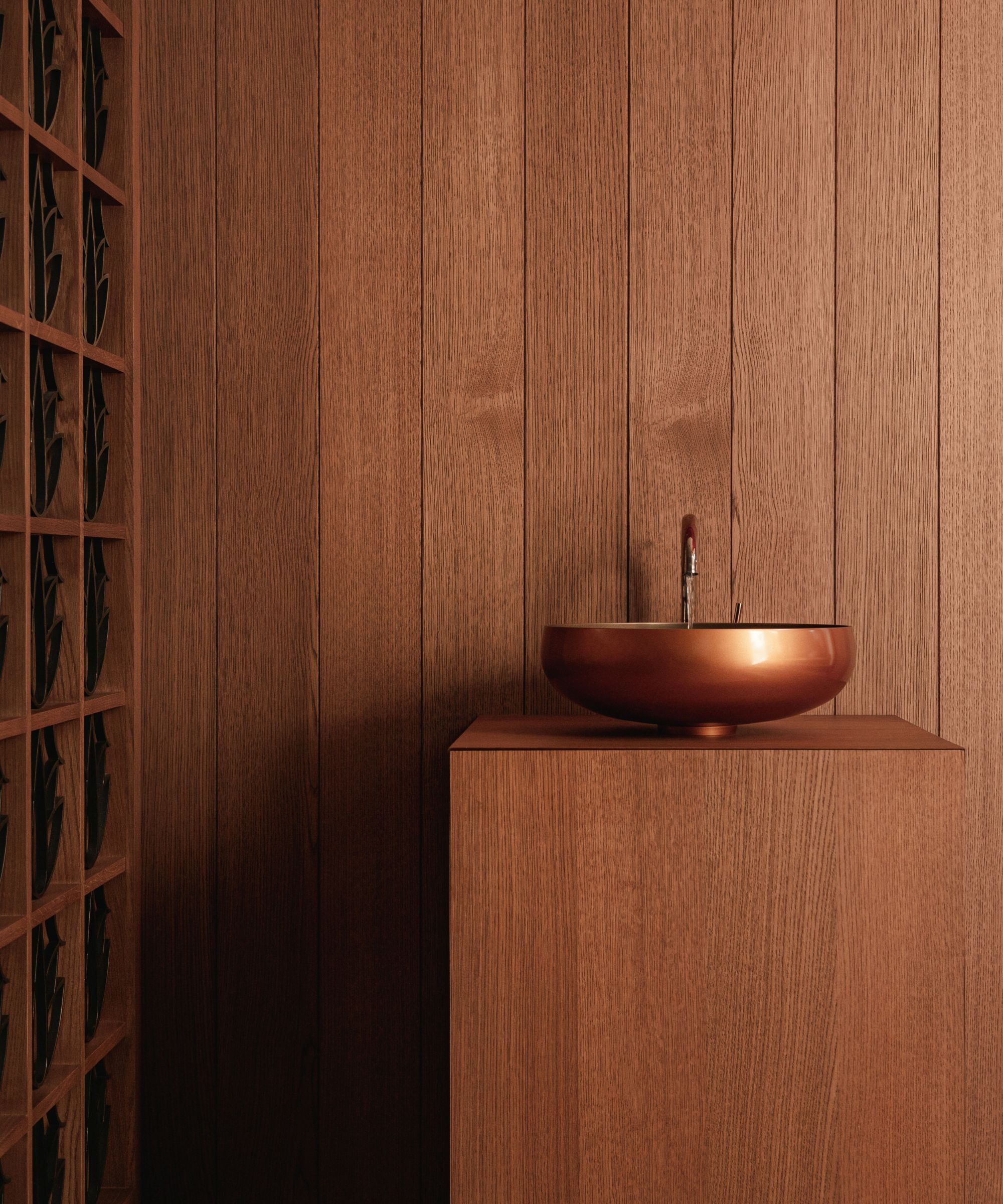 Wooden room with metallic sink