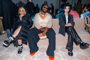 Paris, France - January 18: Winston Duke (C), Parris Renee Goebel alias Pari $ (L) and guests visit the Amiri Menswear autumn/winter 2024-2025 Show as part of the Paris Fashion Week on January 18, 2024 in Paris, France, France. (Photo by Marc Piasecki/Getty Images for Winston Duke)