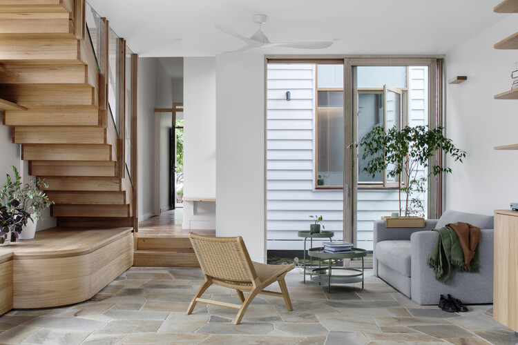 Life cycle house / Steffen Welsch Architects - interior photography, living room, wood, stairs, chairs