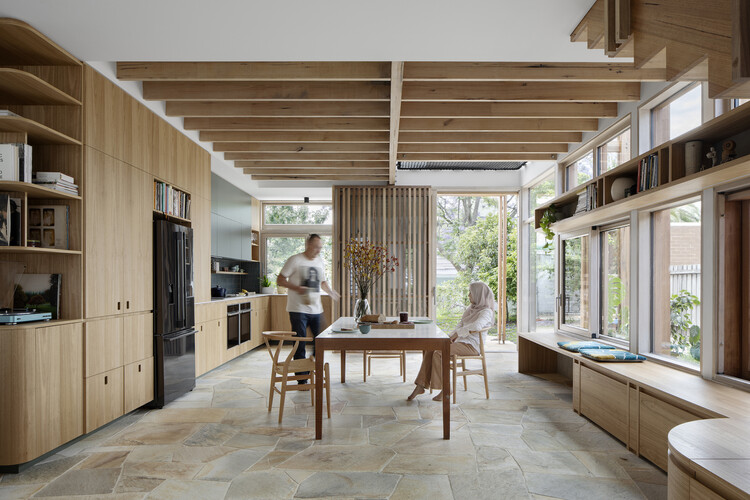 Life cycle house / Steffen Welsch Architects - interior photography, wood, kitchen, worktop, lighting, chair, table, shelves, shelves, shelves