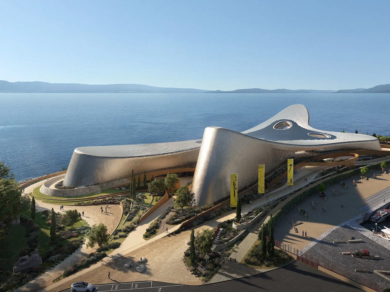 Zaha Hadid Architects reveals the futuristic cultural center design on the Italian street of Messina