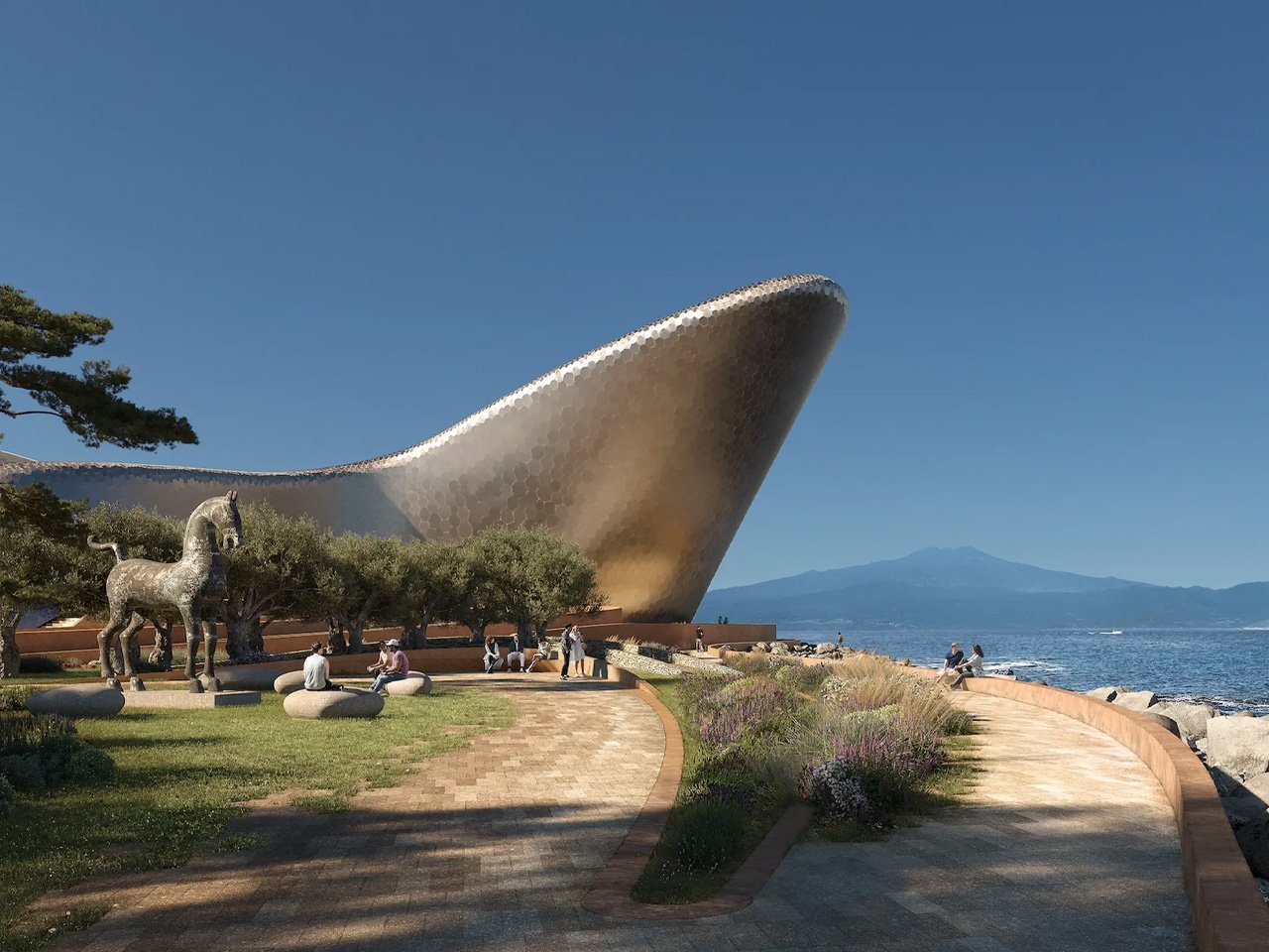 Zaha Hadid Architects reveals the futuristic cultural center design on the Italian street of Messina