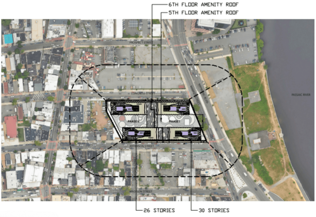 Renderings reveal the master plan of four-tower-diaberia in Newark, New Jersey,