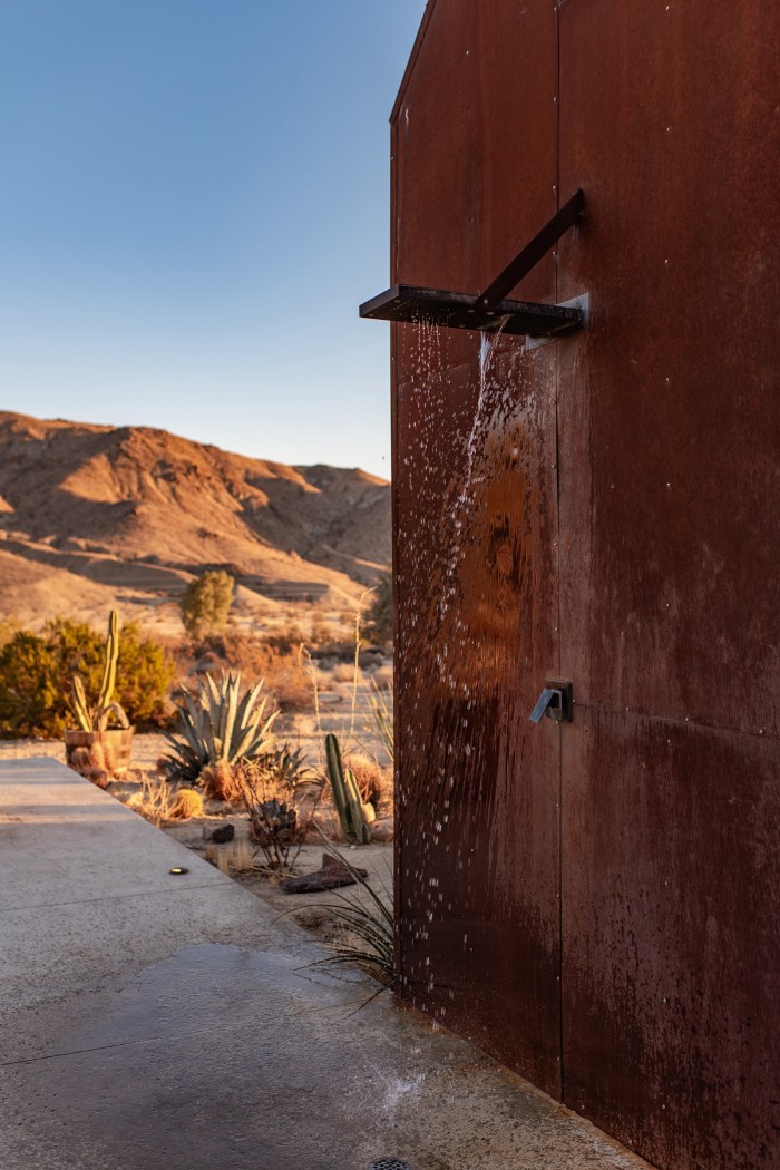 The outdoor shower in the Folly Joshua Tree