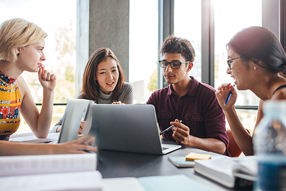Masters of non -profit management students who carry out group studies at a table.