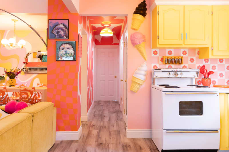 Colorful kitchen after the renovation.