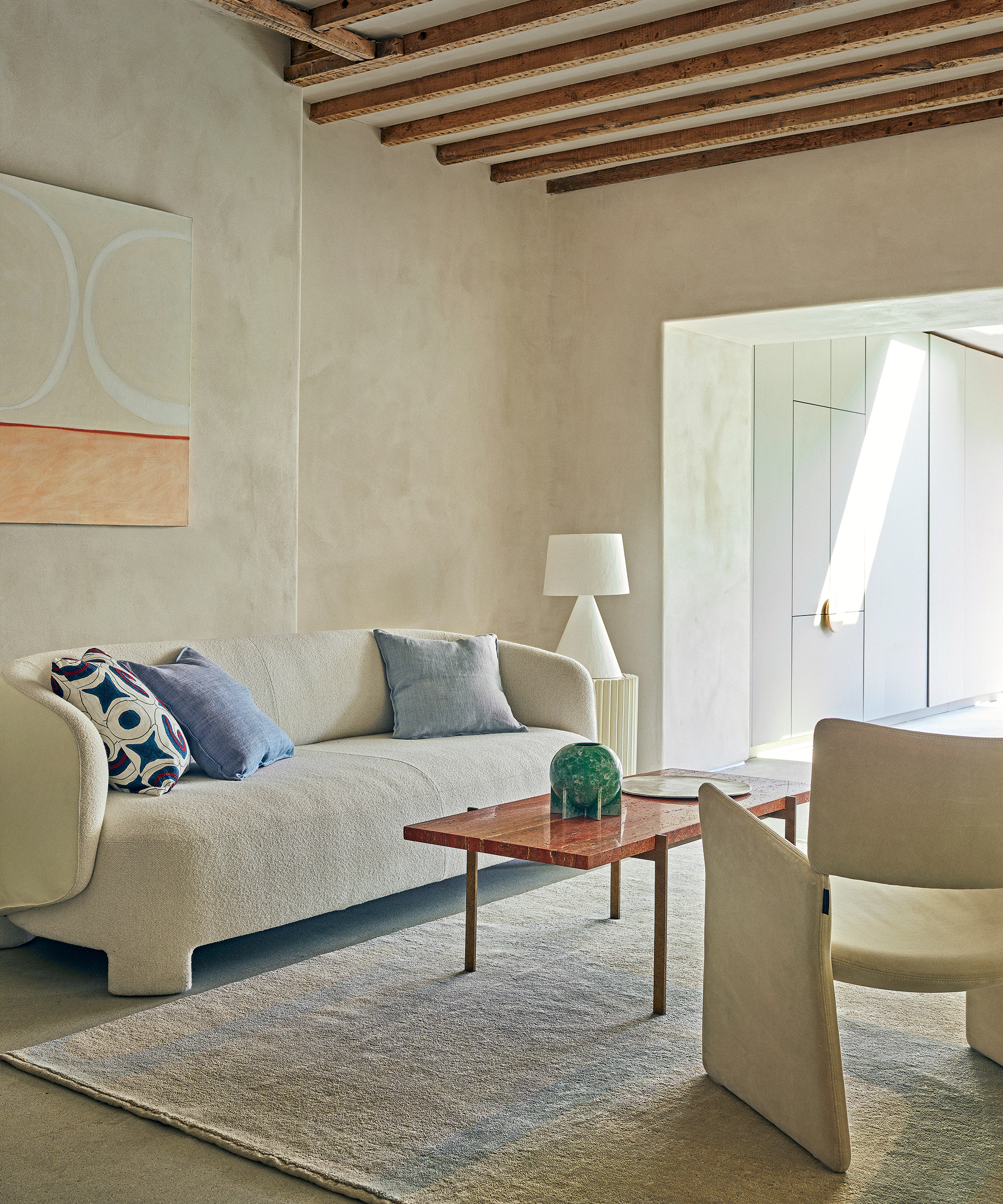 Living room with cream carpet