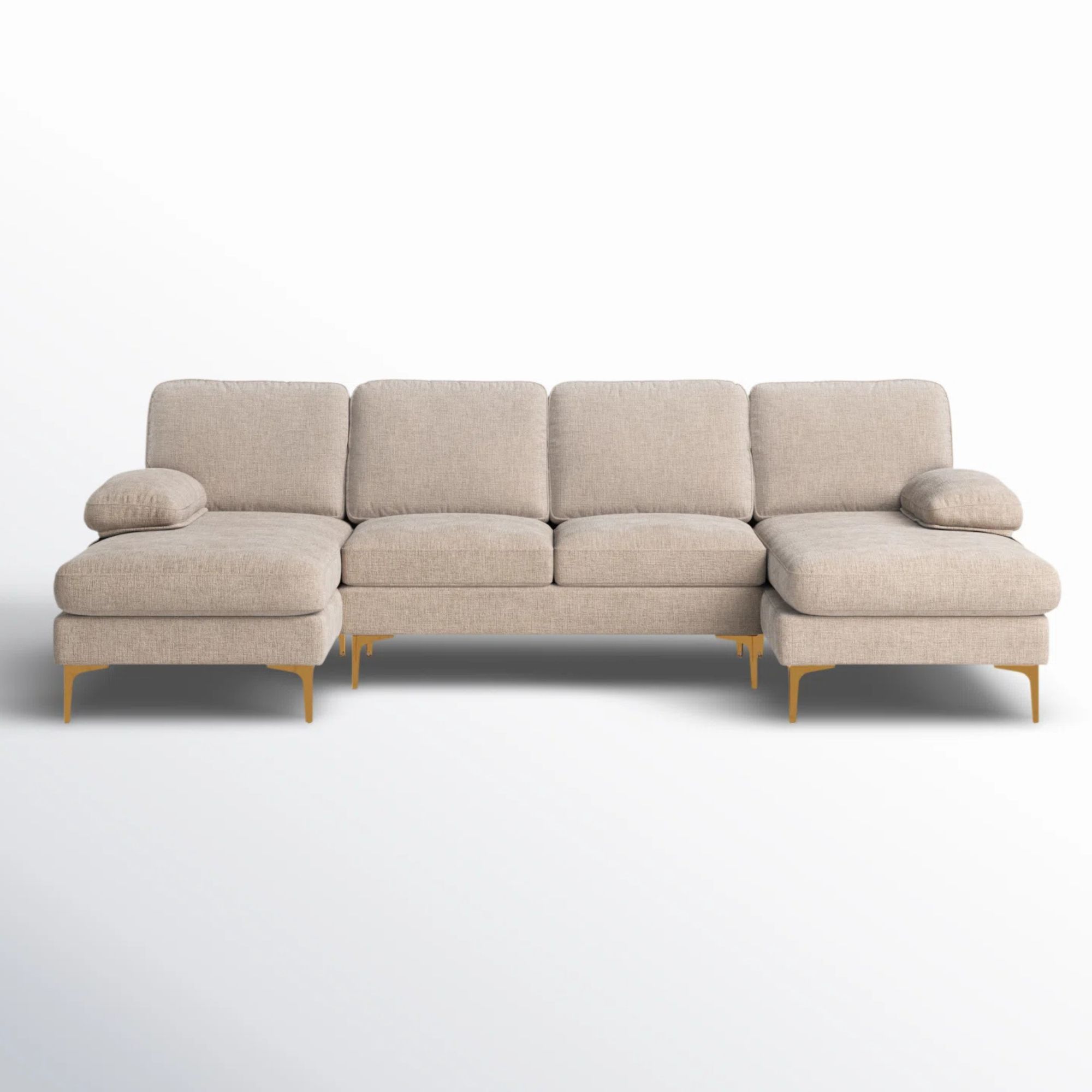 Cream Sectional couch with golden legs