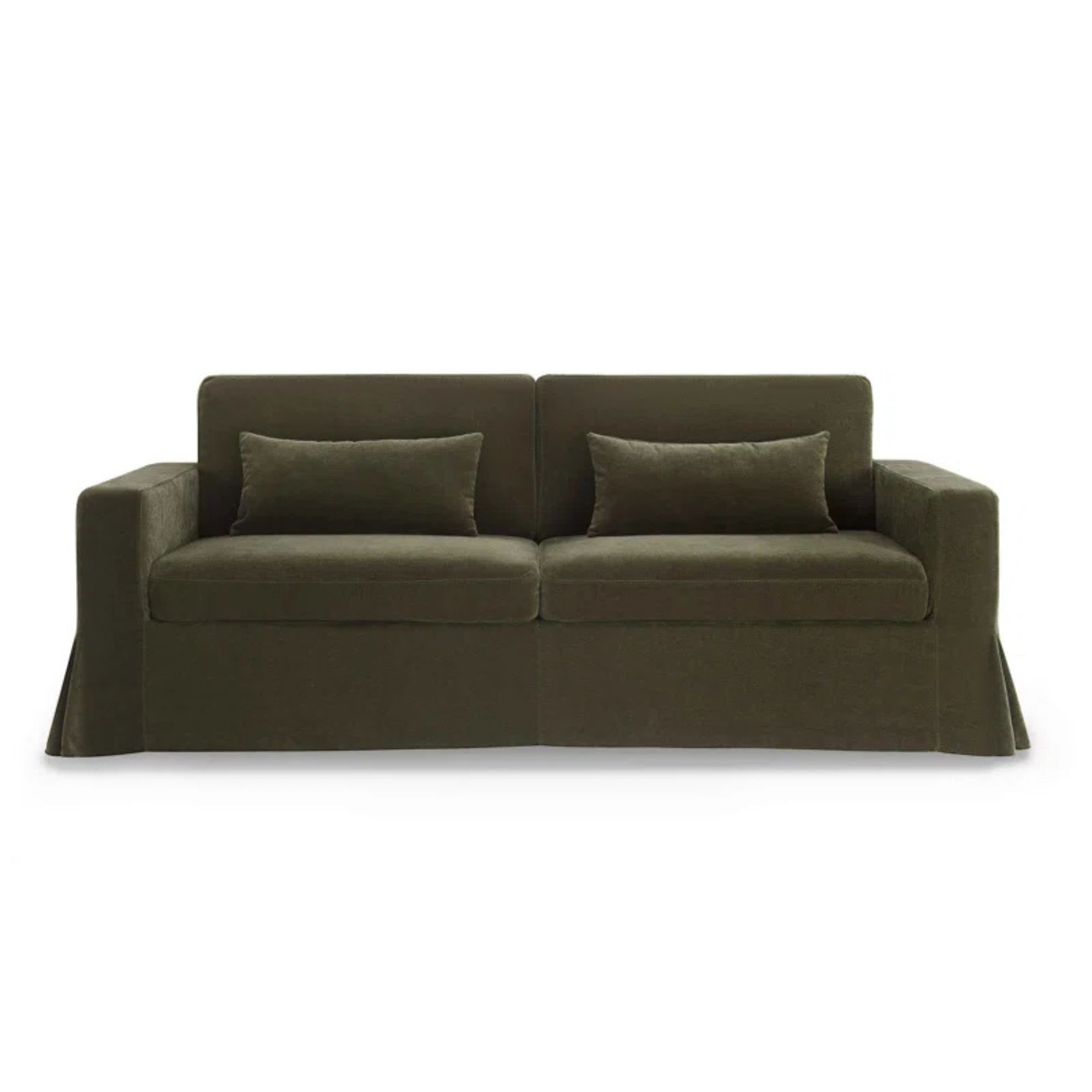 Olive green slip -down sofa