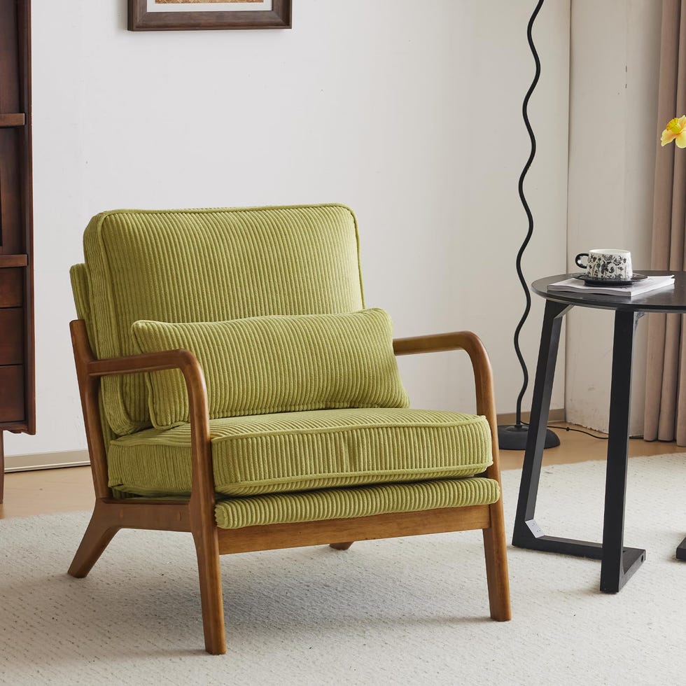 In the middle of the century of modern Cord accommodation chair with pillows In the middle of the century of modern Cord accommodation chair with pillows