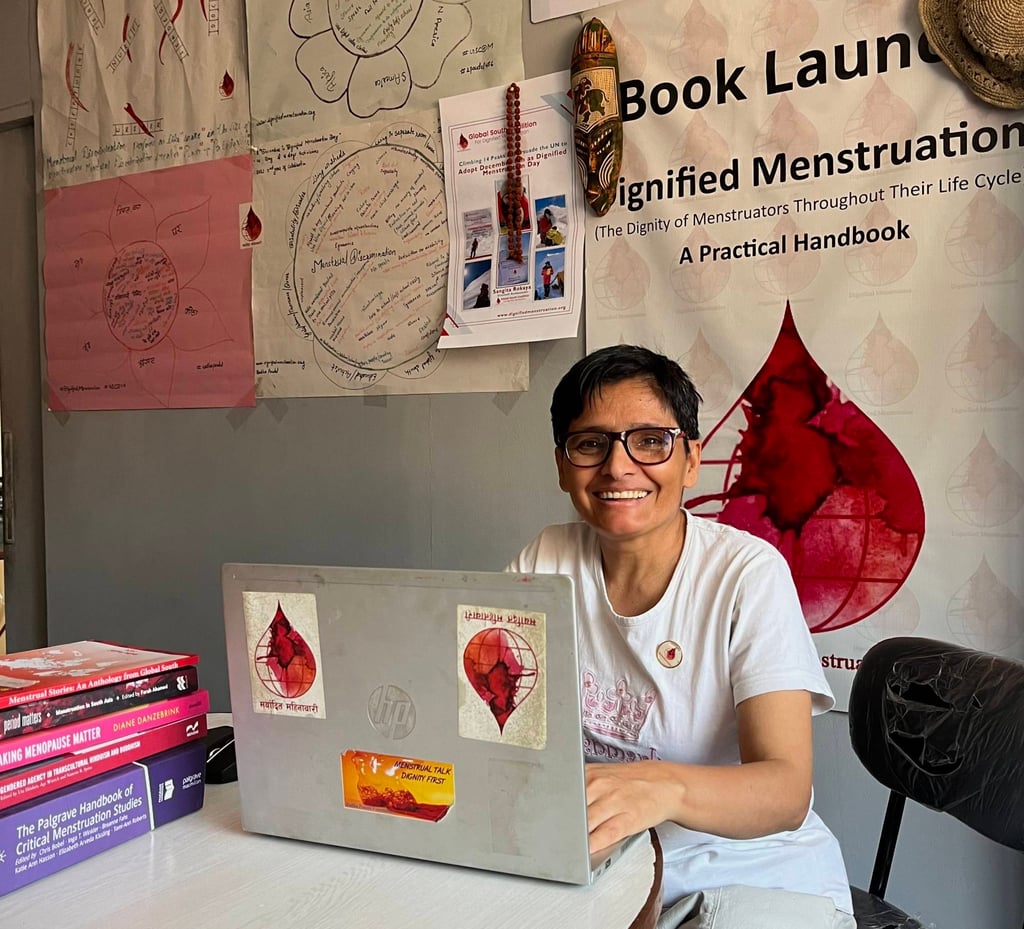 Radha Paudel, activist for worthy menstruation, in her office in Kathmandu. Photo: Bibek Bhandari Radha Paudel, activist for worthy menstruation, in her office in Kathmandu. Photo: Bibek Bhandari
