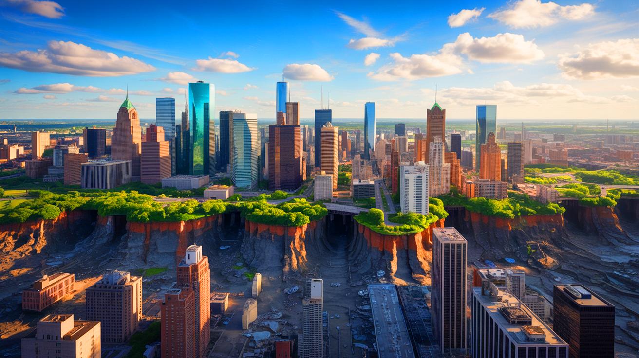"America's cities are falling quickly": 28 city giants like New York and Houston are crumbling softly under our feet