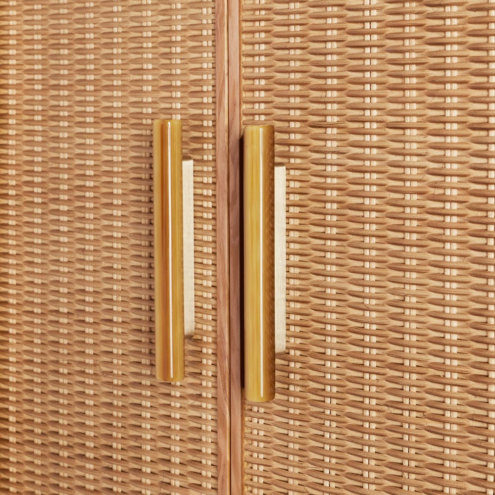 Cancer doors with woven texture and unique handles.