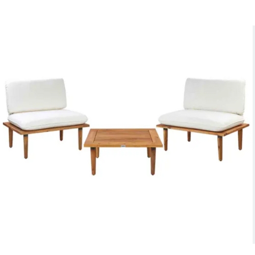 Beliani, Beliani Garden Lounge Set with Table 2 Seated Frascati Modular Certified Acacia Wood Off-White