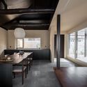 Bogyeol Mungyeong Guestau / Rogyeol Architects - Interior photography, kitchen, wood, lighting, table, chair, door, glass