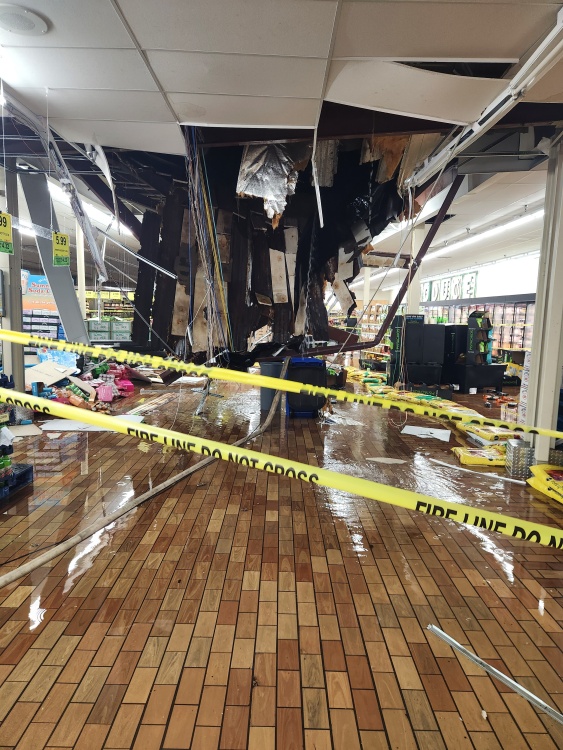 Accumulated rainwater causes a collapse of roof at Madison Woodman's