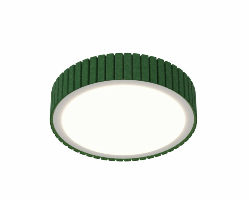Round ceiling light with a white diffuser and a structured, dark green outer edge.