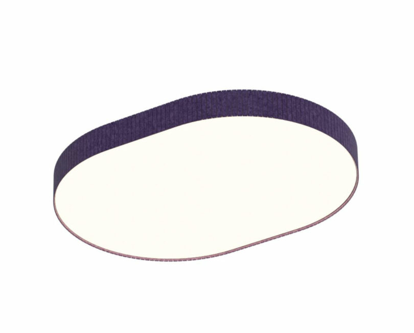A purple grinding belt in an oval loop shape with a white inner surface, isolated on a white background.
