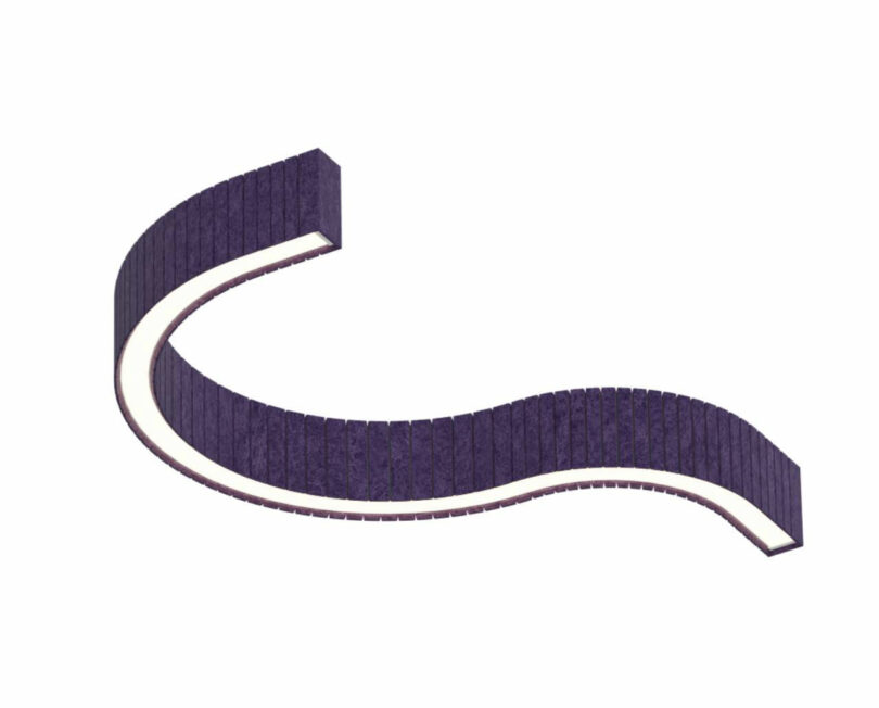 Curved, purple, rectangular structure with a white inner edge, float against a white background.