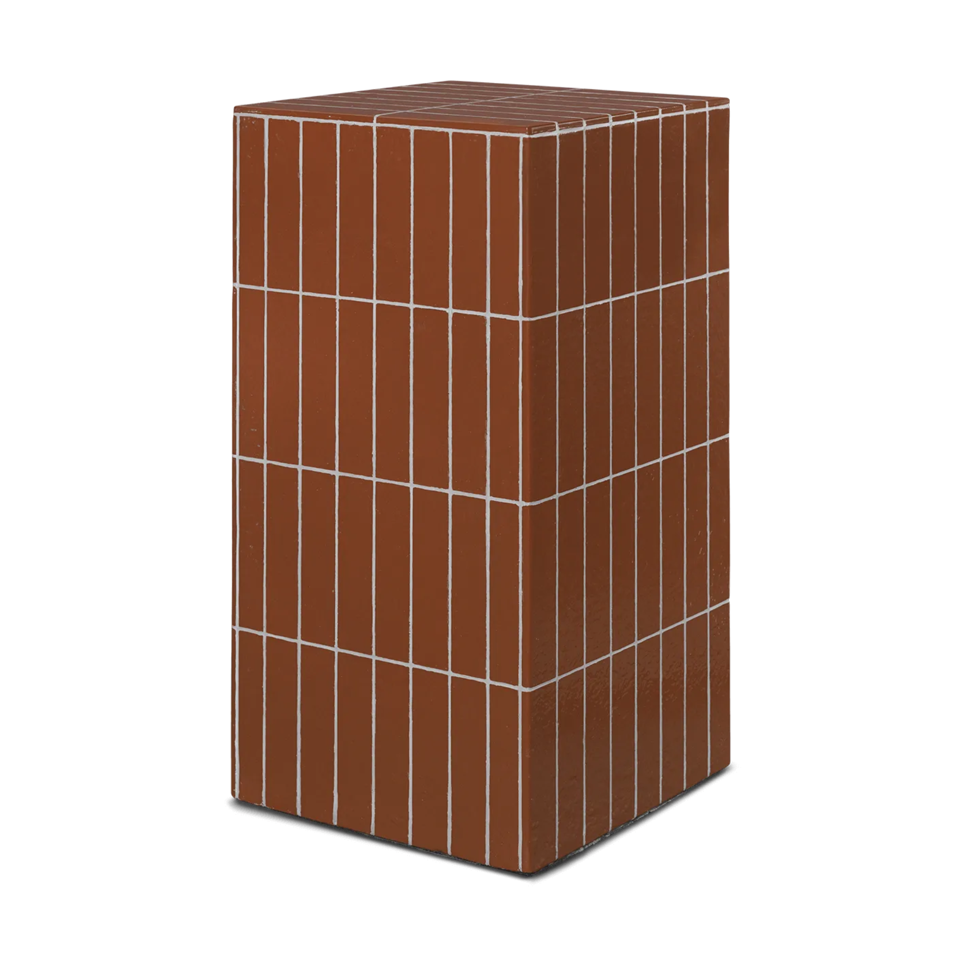 tiled side table with burned red tiles