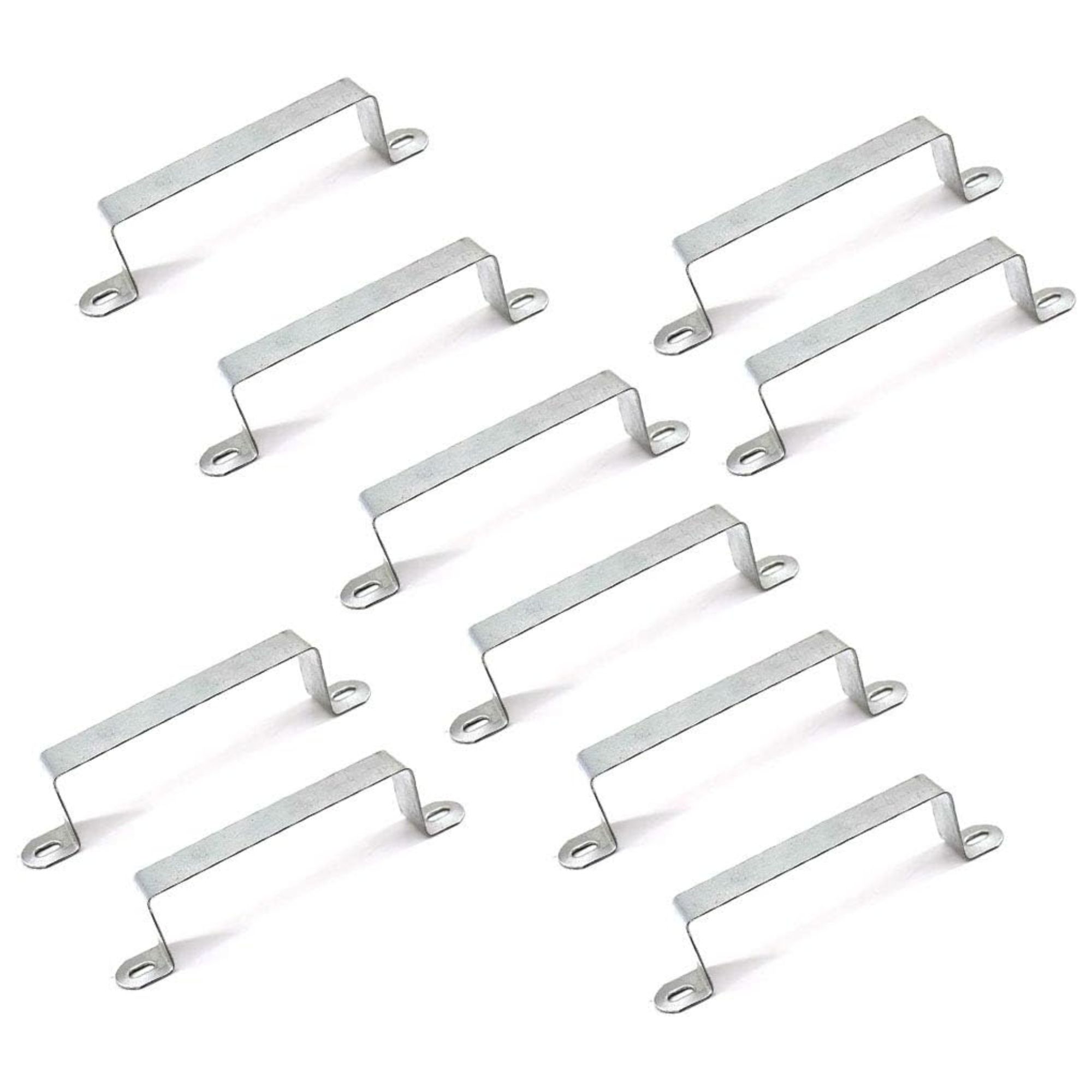 A pack of 10 silver fence plate clips