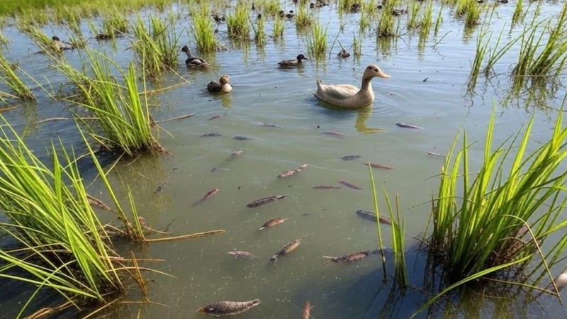 Rice-fish-duck symbiosis. Photo loan: rice-fish-duck symbiosis