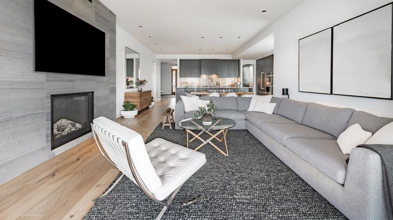 Modern apartment with gray carpet