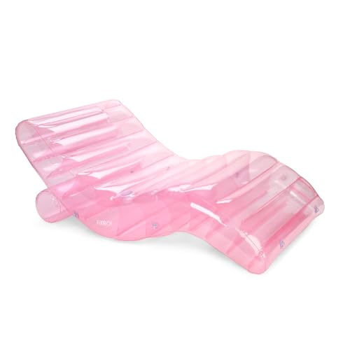 Funboy giant inflatable luxury clear pale pink chaise louner, stool pool float for adults, transparent sea glass green material, perfect for a summer pool party