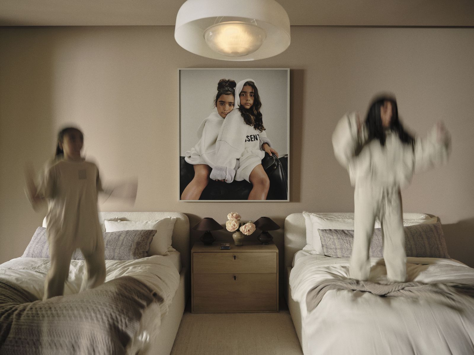 Image can contain lamp for adults bed furniture accessories bag and handbag