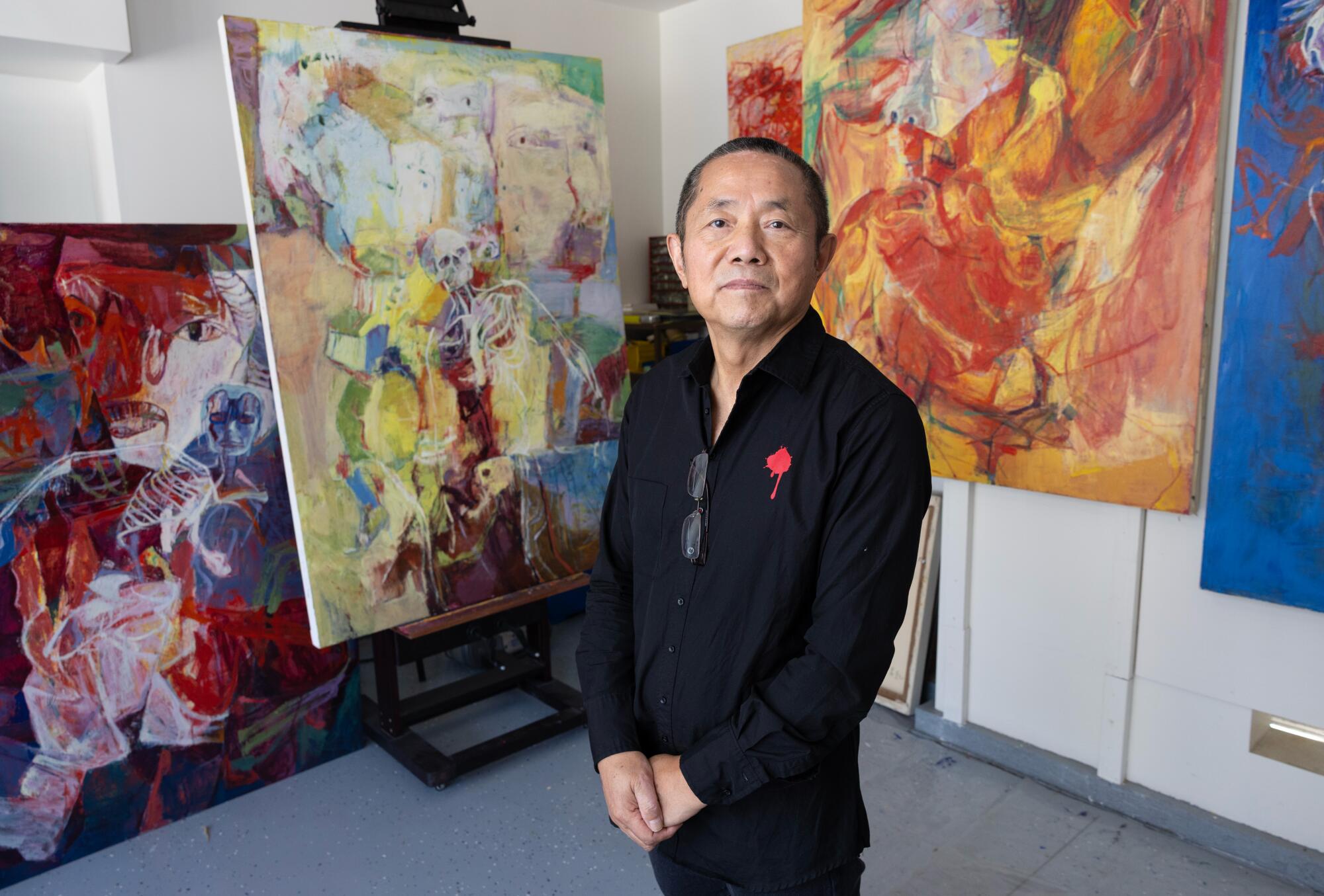 Los Angeles painter Yi Kai at home in his art studio.