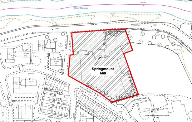 A map that shows the border of Springmount Mill development alongside the Highfield Street.