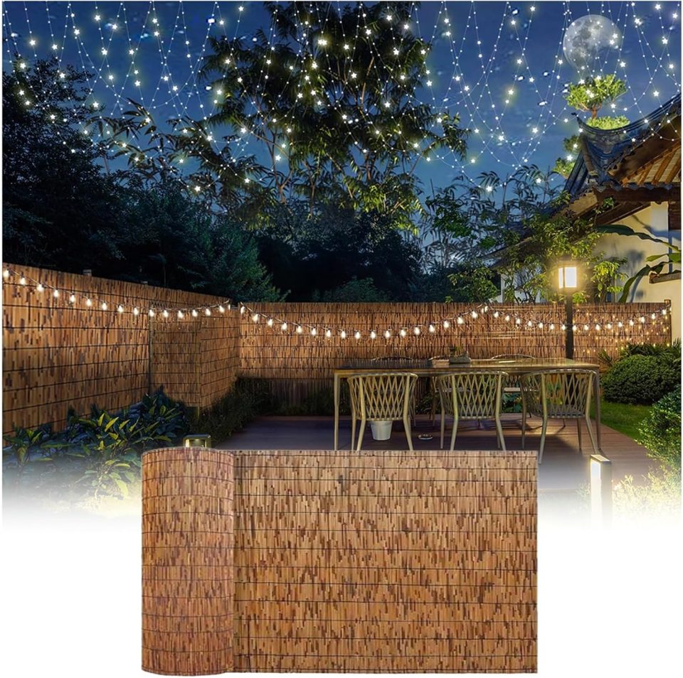 Bamboo privacy screen for a back yard terrace.