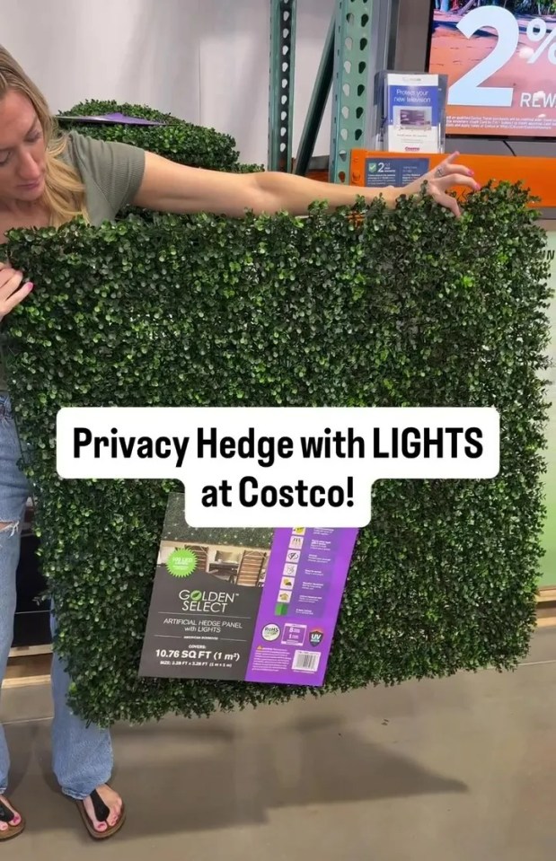 Woman holds an illuminated artificial privacy at Costco.