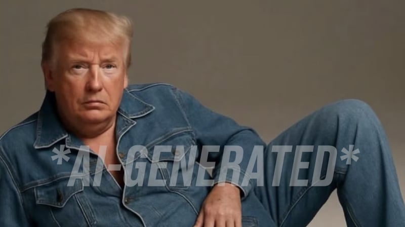 Donald Trump Jr. informed this bizarre Ki image of his father, who imitated Sydney Sweeneys American Eagle Advertising campaign.