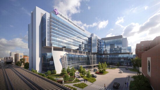 Hospital design, glass curve facade