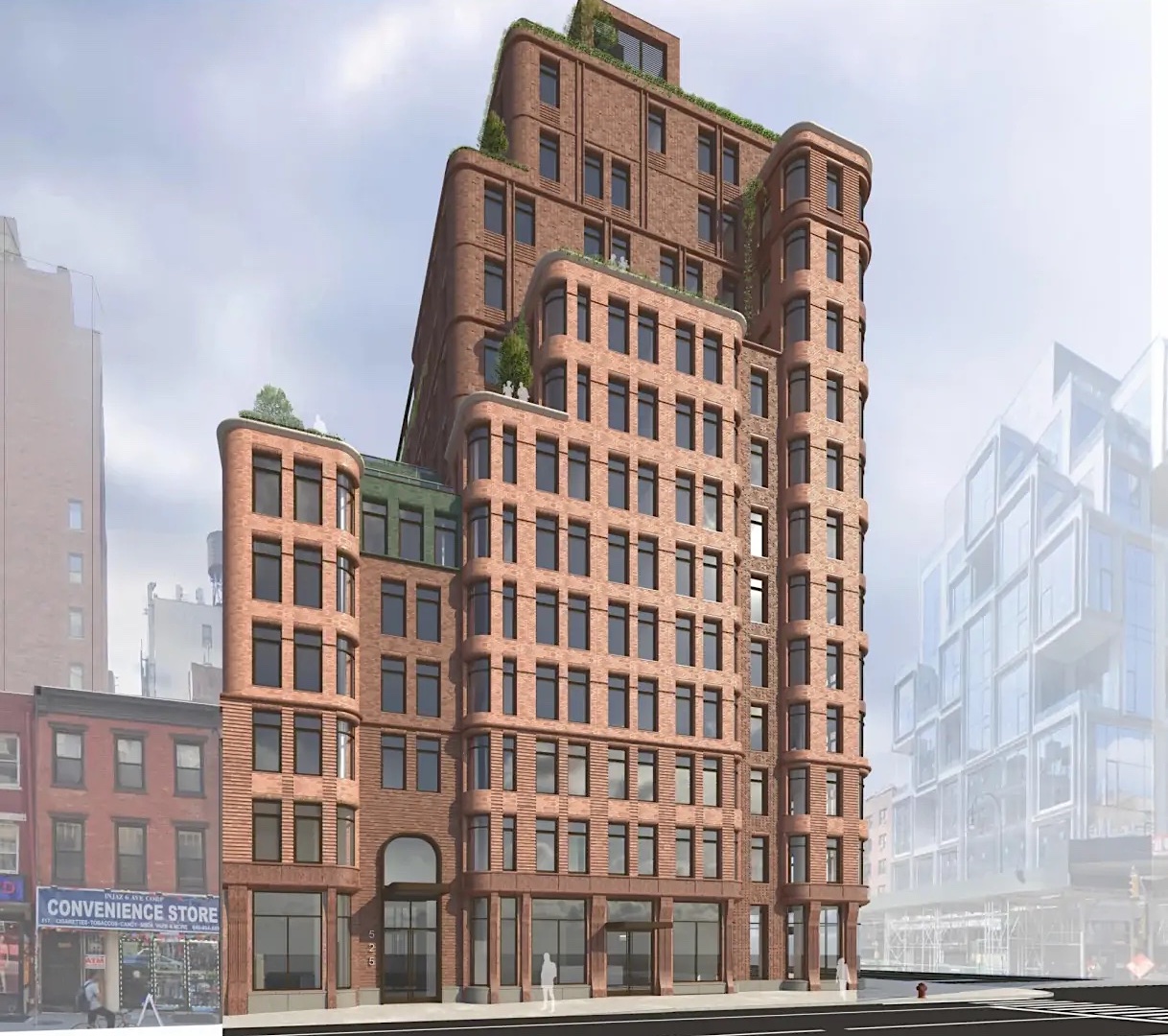 The brick facade of the village West is approaching the completion in the 525 Sechth Avenue in West Village, Manhattan