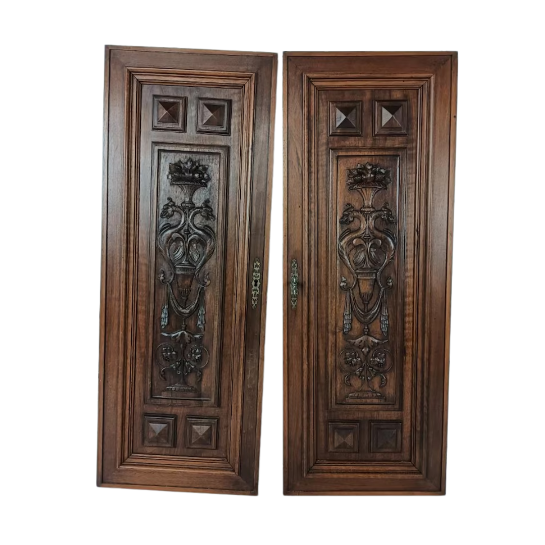 Tweedeleven, reclaime antique French hand -carved wooden door panels, 2 -set from 2