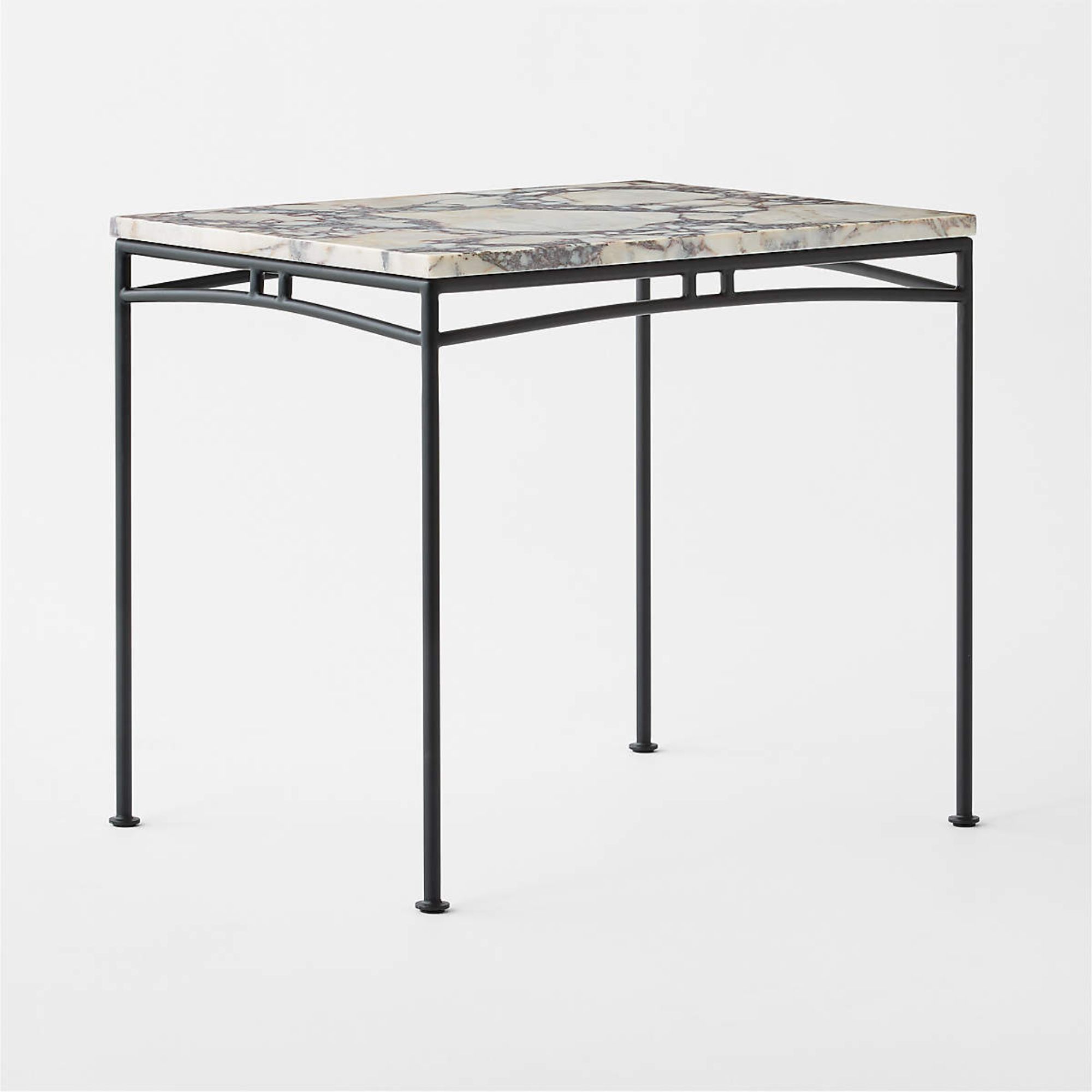 Calla 32" Rectangular Black Metal Outdoor -Bistro -Stisch with marble top