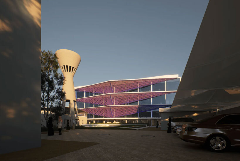 Parametric batik patterns follow the facade of the Indonesian consulate building in Jeddah, Saudi Arabia