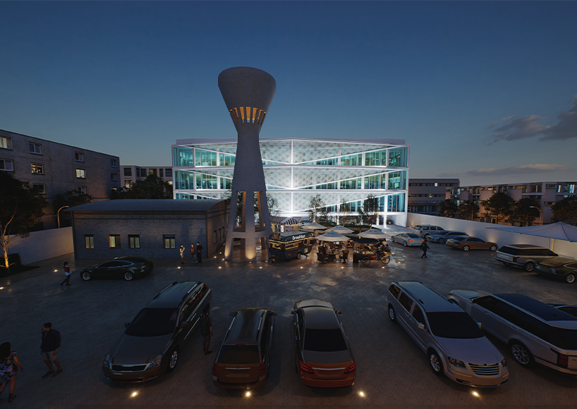 Parametric batik patterns follow the facade of the Indonesian consulate building in Jeddah, Saudi Arabia
